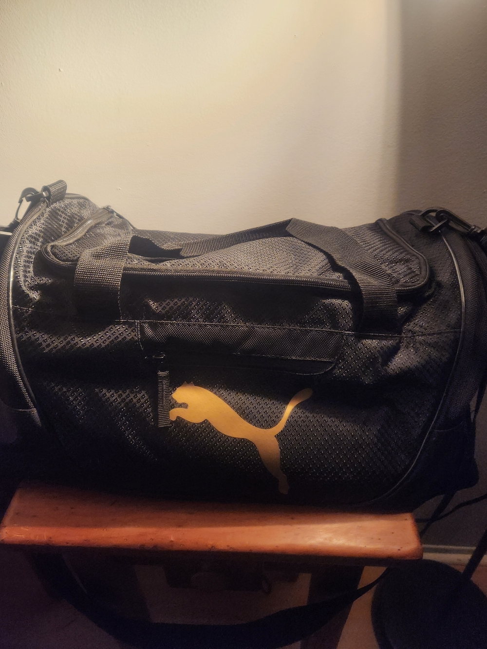 Puma Black Duffel Bag with Gold Logo - Men's Sports & Travel